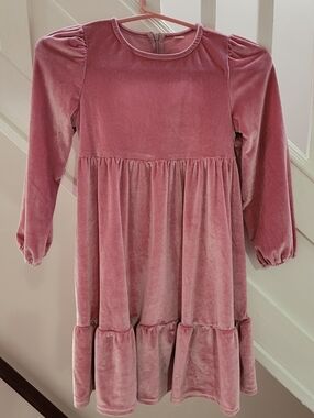Girls' Long Sleeve Velvet Dress in Dusty Rose